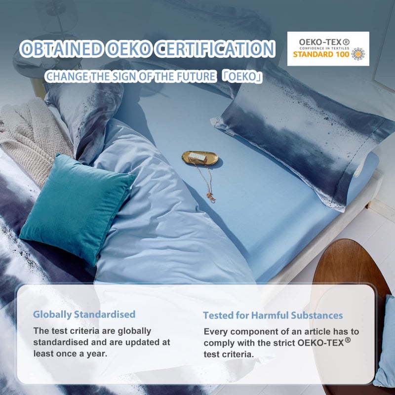 MILDLY 100% Long-Staple Cotton Duvet Cover Set Navy & White Striped Watercolor Pattern Printed Comforter Cover 3pcs, Ultra Soft & Breathable Bedding Set - Image 5